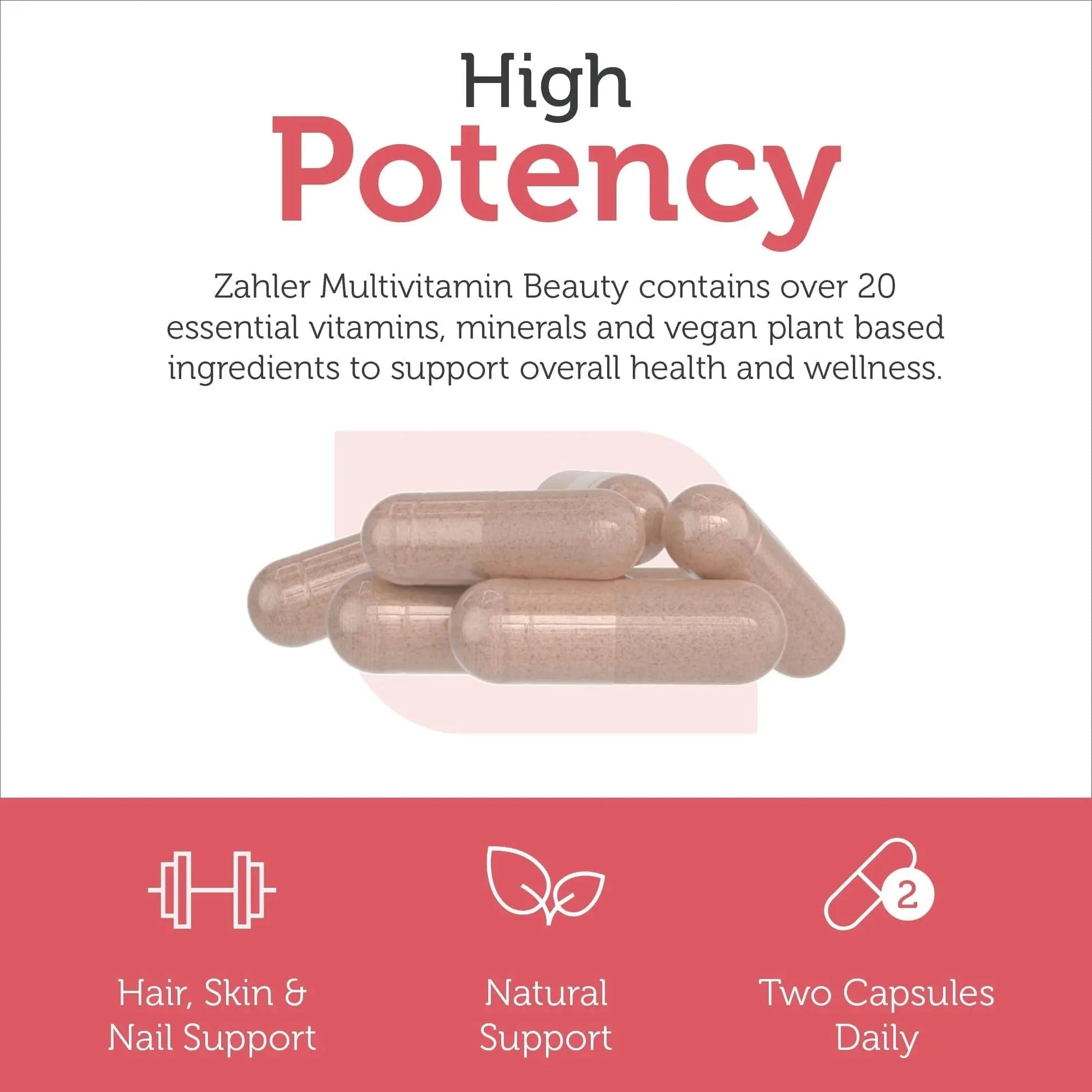 Zahler Multivitamin Beauty + Skin Hair and Nails Support, Multivitamin for Women and Men with Iron, Certified Kosher, 60 Capsules - Maple Wellness Supplements