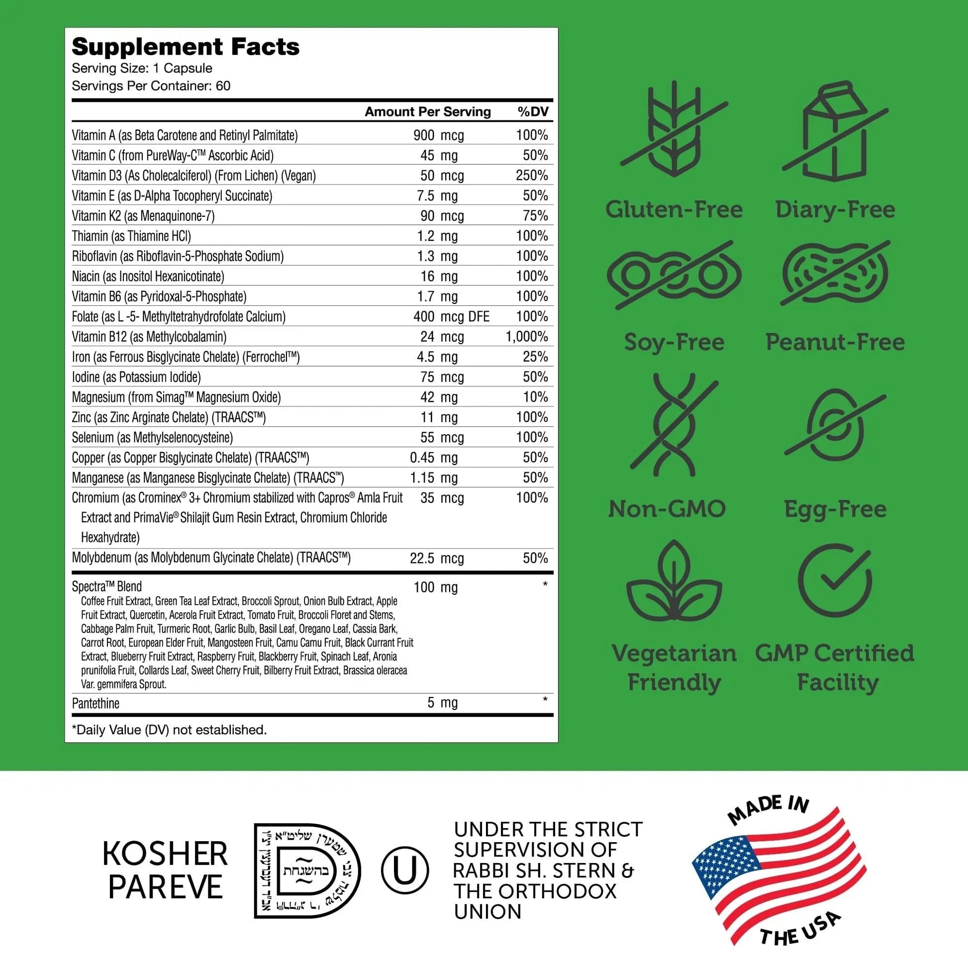 Zahler - One Daily Vegan Multivitamins for Women & Men (60 Count) Kosher Essential Vitamins & Minerals with Whole Food Spectra Blend - Maple Wellness Supplements