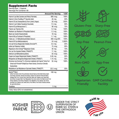 Zahler - One Daily Vegan Multivitamins for Women & Men (60 Count) Kosher Essential Vitamins & Minerals with Whole Food Spectra Blend - Maple Wellness Supplements