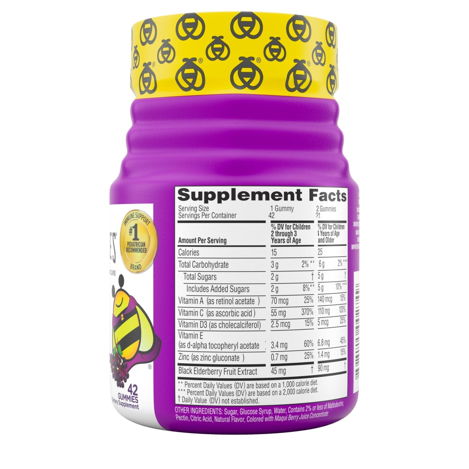 Zarbee’s Kids Elderberry Immune Support Supplement Gummies, Vitamins A C D3 E & Zinc, Elderberry Extract, Gluten & Gelatin Free - Maple Wellness Supplements