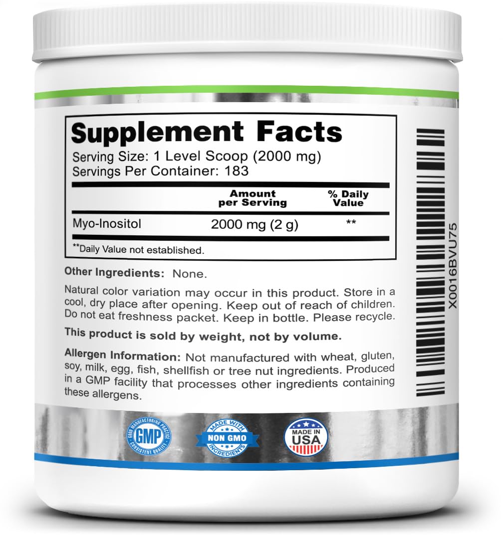 Zazzee Myo-Inositol Powder, 6 Month Supply, 183 Servings, 2000 mg per Serving - Maple Wellness Supplements