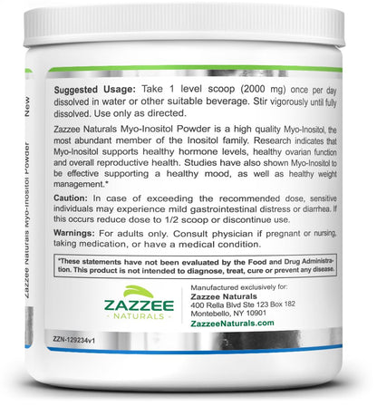 Zazzee Myo-Inositol Powder, 6 Month Supply, 183 Servings, 2000 mg per Serving - Maple Wellness Supplements