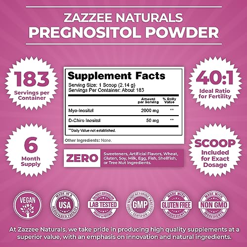 Zazzee PREGNOSITOL Powder, 183 Servings, 6 Month Supply, Premium Myo-Inositol - Maple Wellness Supplements