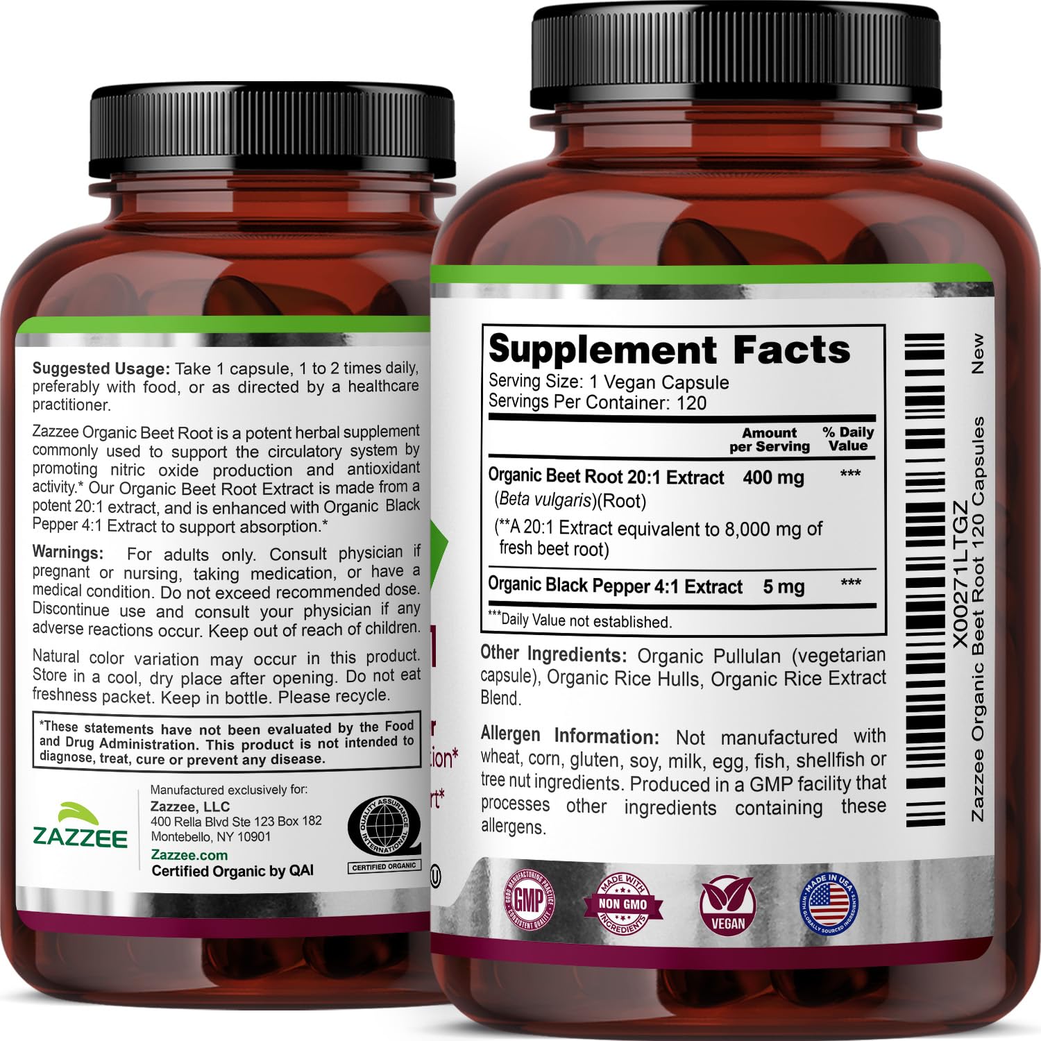 Zazzee USDA Organic Beet Root 20:1 Extract, 120 Vegan Quick Release Capsules, 4 Month Supply, Nitric Oxide Support, Black Pepper Extract for Enhanced Absorption - Maple Wellness Supplements