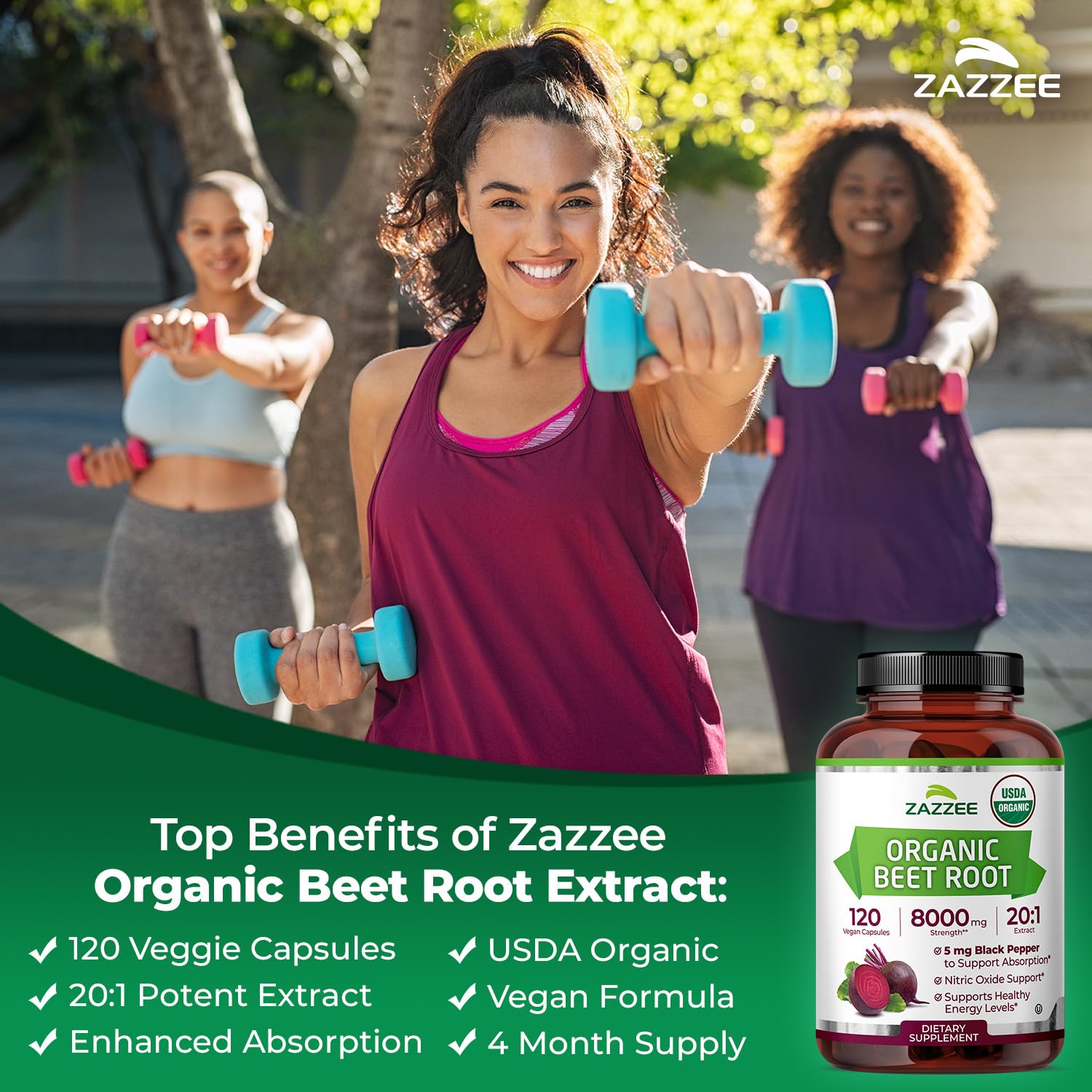 Zazzee USDA Organic Beet Root 20:1 Extract, 120 Vegan Quick Release Capsules, 4 Month Supply, Nitric Oxide Support, Black Pepper Extract for Enhanced Absorption - Maple Wellness Supplements