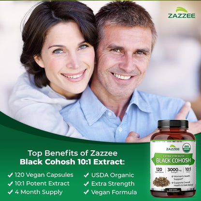 Zazzee USDA Organic Black Cohosh 10:1 Extract, 120 Vegan Capsules, 4 Month Supply, Actaea Racemosa, Women’s Health & Hormonal Balance Support, - Maple Wellness Supplements