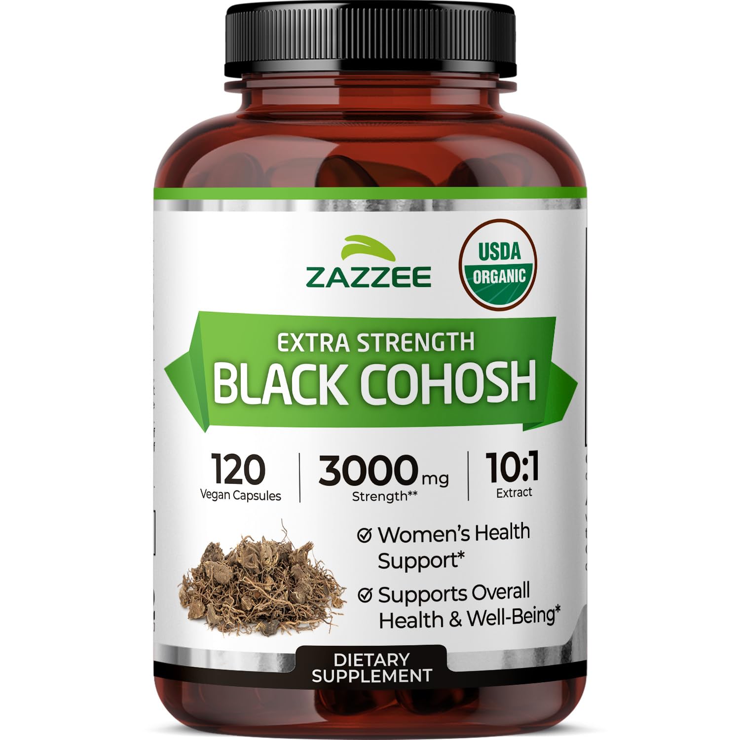 Zazzee USDA Organic Black Cohosh 10:1 Extract, 120 Vegan Capsules, 4 Month Supply, Actaea Racemosa, Women’s Health & Hormonal Balance Support, - Maple Wellness Supplements