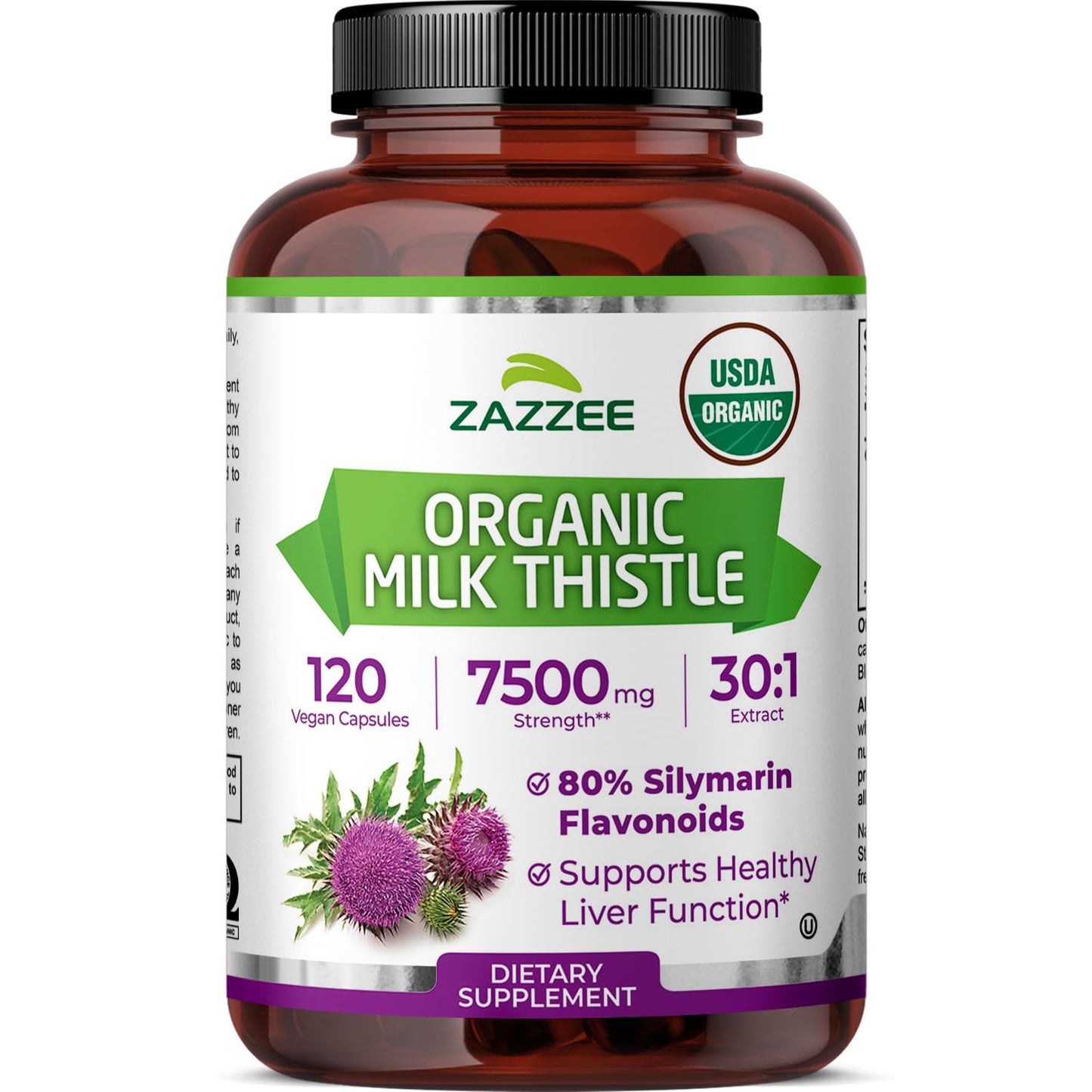 Zazzee USDA Organic Milk Thistle 30:1 Extract, 80% Silymarin, 120 Vegan Capsules, 4 Month Supply, Certified Kosher, High Potency Liver & Antioxidant Support - Maple Wellness Supplements