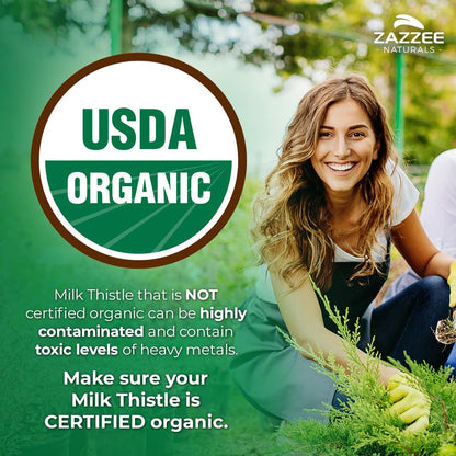 Zazzee USDA Organic Milk Thistle 30:1 Extract, 80% Silymarin, 120 Vegan Capsules, 4 Month Supply, Certified Kosher, High Potency Liver & Antioxidant Support - Maple Wellness Supplements
