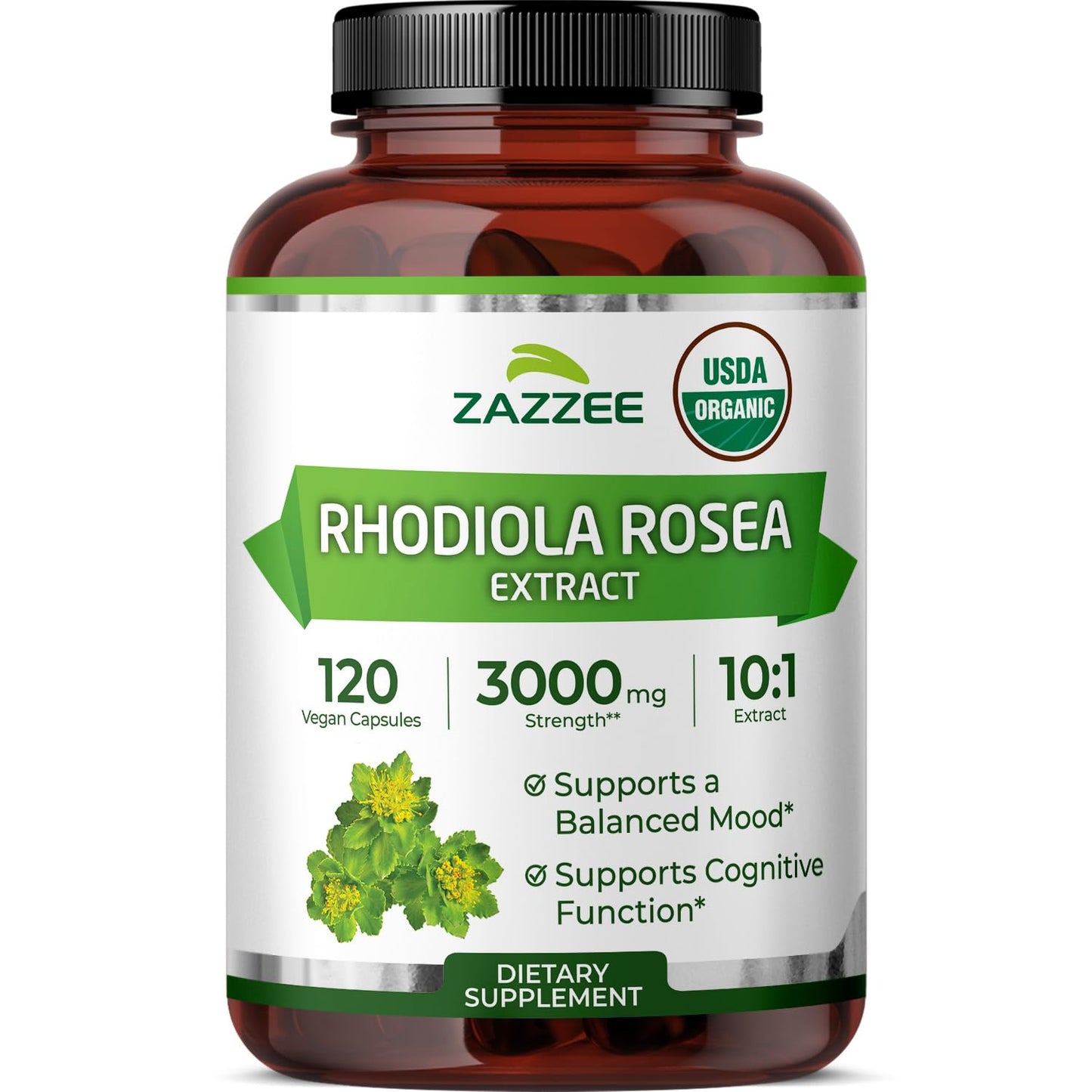 Zazzee USDA Organic Rhodiola 10:1 Extract, 120 Capsules, 4 Month Supply, Rhodiola Rosea, Energy, Stress & Mental Focus Support, Concentrated 10X Extract - Maple Wellness Supplements