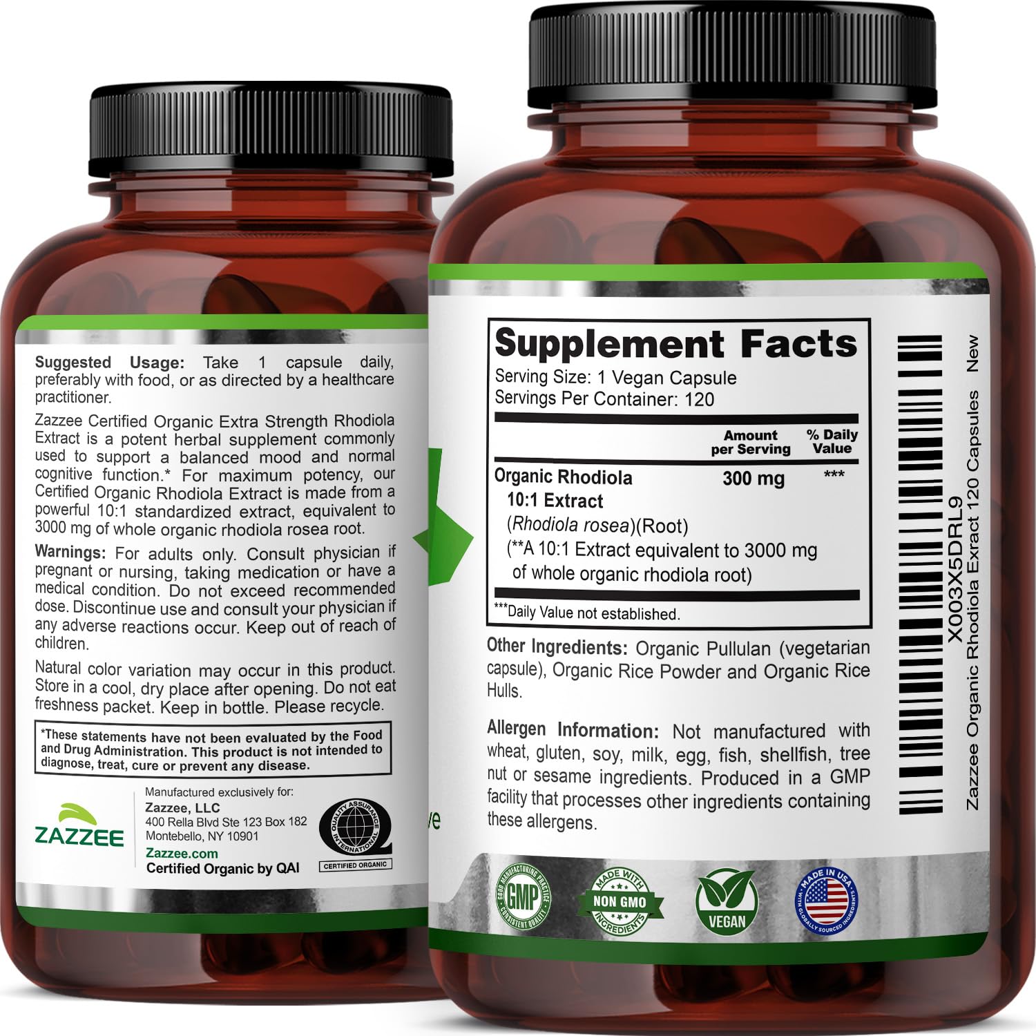 Zazzee USDA Organic Rhodiola 10:1 Extract, 120 Capsules, 4 Month Supply, Rhodiola Rosea, Energy, Stress & Mental Focus Support, Concentrated 10X Extract - Maple Wellness Supplements