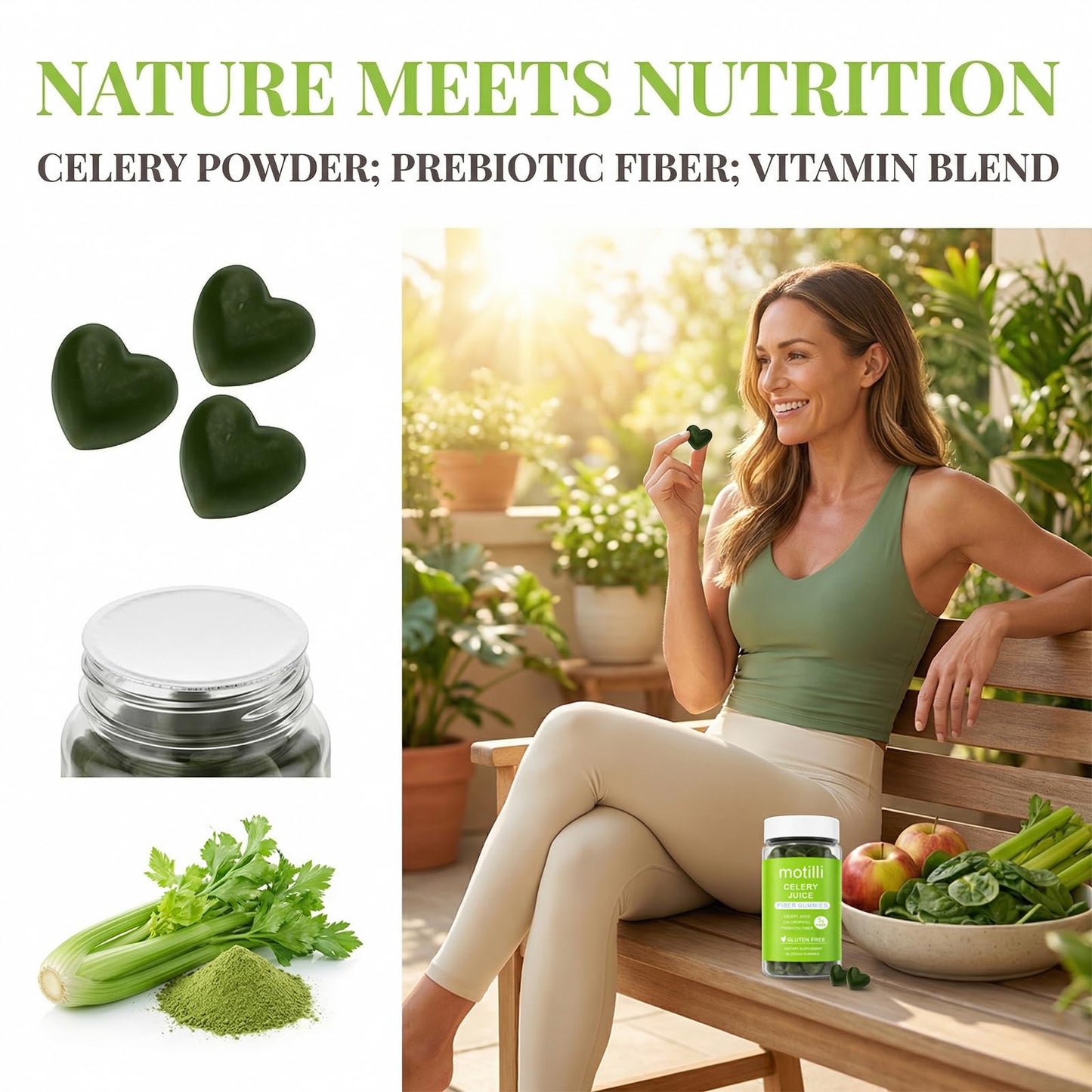 zdiwond Motilli Celery Juice Fiber Gummies, with Prebiotic Fiber and Botanical Ingredients, 60 Count - Maple Wellness Supplements