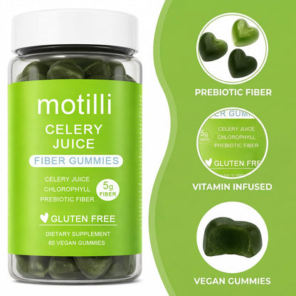 zdiwond Motilli Celery Juice Fiber Gummies, with Prebiotic Fiber and Botanical Ingredients, 60 Count - Maple Wellness Supplements