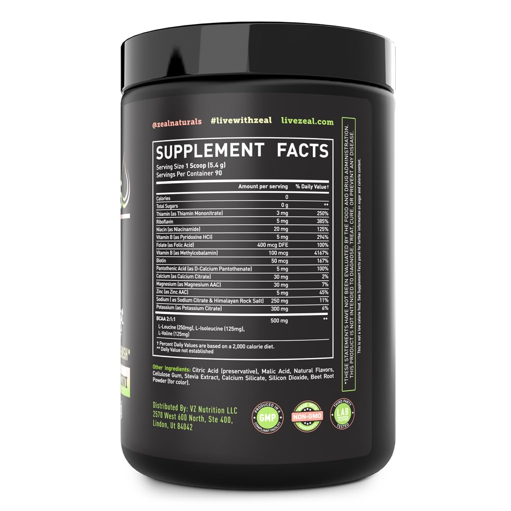 Zeal Electrolyte Powder - 90 Servings | Keto Electrolytes Powder | Zero Sugar, BCAAs, B-Vitamins | Potassium, Zinc, Magnesium - Maple Wellness Supplements