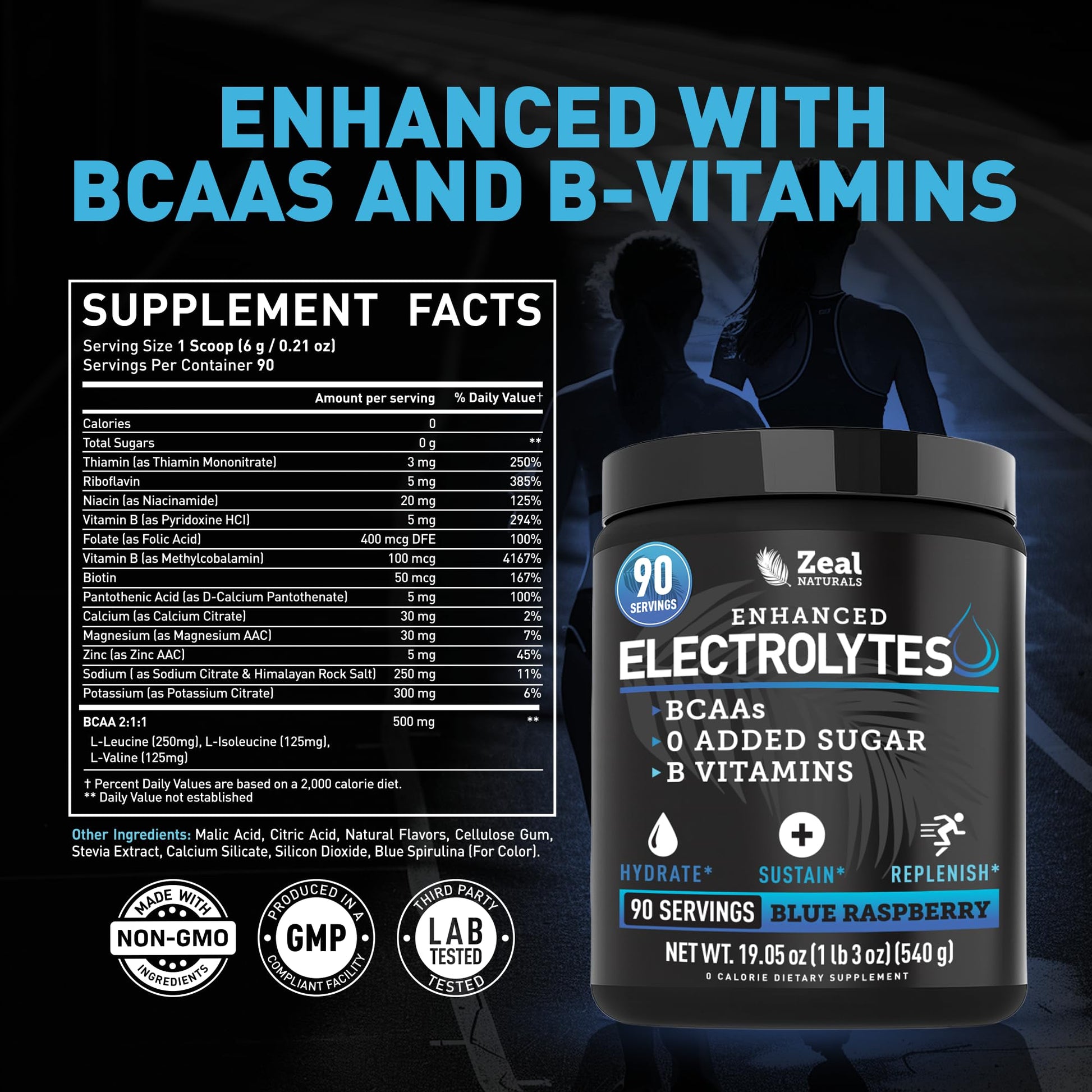 Zeal Electrolyte Powder - 90 Servings | Keto Electrolytes Powder | Zero Sugar, BCAAs, B-Vitamins | Potassium, Zinc, Magnesium - Maple Wellness Supplements