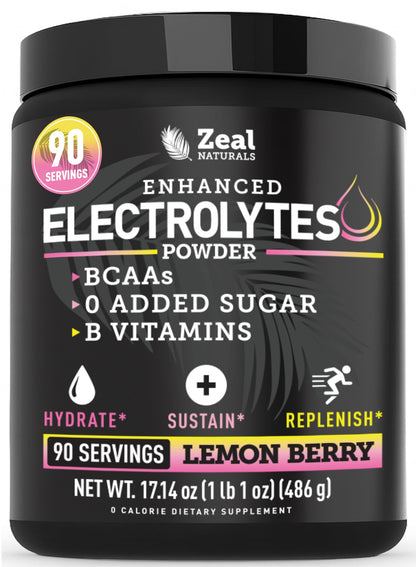 Zeal Electrolyte Powder - 90 Servings | Keto Electrolytes Powder | Zero Sugar, BCAAs, B-Vitamins | Potassium, Zinc, Magnesium - Maple Wellness Supplements