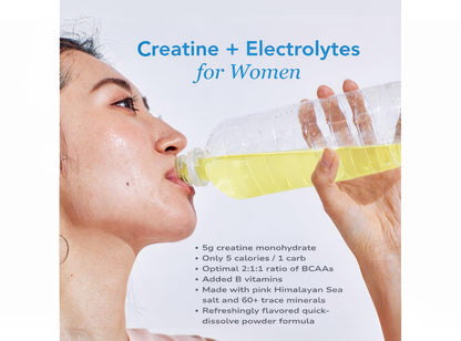 Zeal Naturals Creatine with Electrolytes & Brain Health Nootropics - 30 Servings | Women's Support for Energy, Strength, Focus, & Hydration with B Vitamins | Lemon Sorbet | Zero Sugar No Bloat Formula - Maple Wellness Supplements