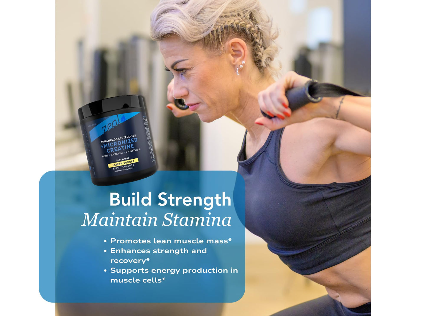 Zeal Naturals Creatine with Electrolytes & Brain Health Nootropics - 30 Servings | Women's Support for Energy, Strength, Focus, & Hydration with B Vitamins | Lemon Sorbet | Zero Sugar No Bloat Formula - Maple Wellness Supplements