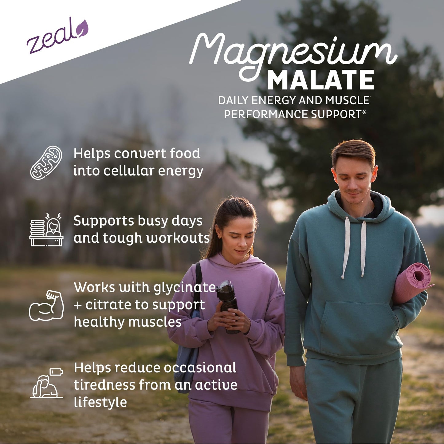 Zeal Naturals Triple Magnesium Complex Supplement - Glycinate, Malate, Citrate | 400mg, 180 Capsules | High Absorption Chelated Magnesium for Sleep, Mood, Muscle Recovery, Relaxation - Maple Wellness Supplements