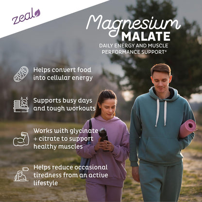Zeal Naturals Triple Magnesium Complex Supplement - Glycinate, Malate, Citrate | 400mg, 180 Capsules | High Absorption Chelated Magnesium for Sleep, Mood, Muscle Recovery, Relaxation - Maple Wellness Supplements