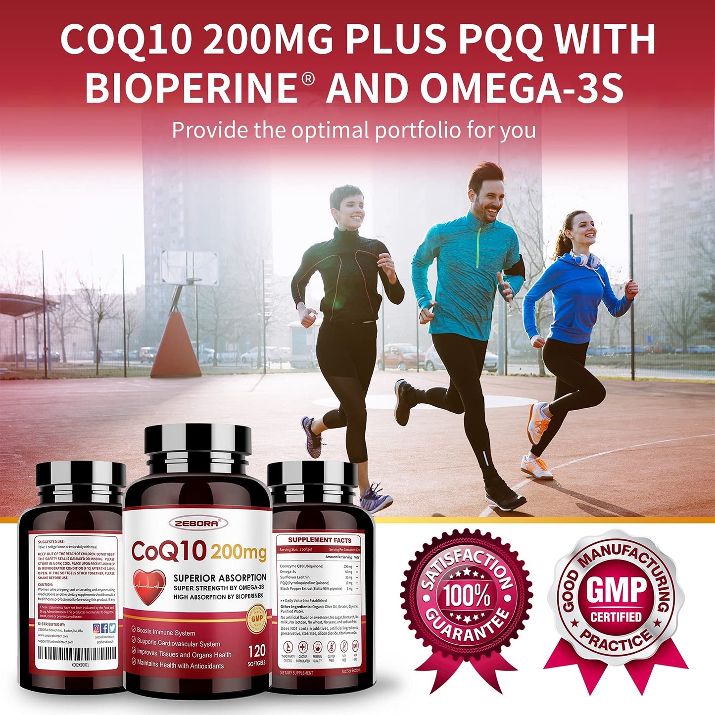 ZEBORA CoQ10-200mg-Softgels with PQQ, BioPerine & Omega-3, 120 Servings Coenzyme Q10(Ubiquinone) Supplement for High-Absorption, Powerful-Antioxidant - Maple Wellness Supplements