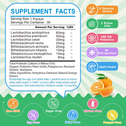 ZEBORA Kids Probiotic & Prebiotics Powder Age 3+ Support Children's Digestive & Immune System with Natural Source, Promotes Constipation Relief, Non-GMO - Maple Wellness Supplements