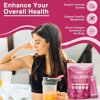 ZEBORA Multi Collagen Peptides Powder Packets with Hyaluronic Acid, Biotin, MCT - Hydrolyzed Collagen with 5 Billion Probiotics - Maple Wellness Supplements