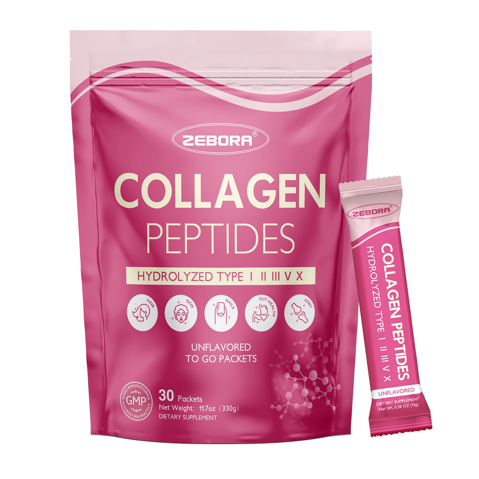 ZEBORA Multi Collagen Peptides Powder Packets with Hyaluronic Acid, Biotin, MCT - Hydrolyzed Collagen with 5 Billion Probiotics - Maple Wellness Supplements