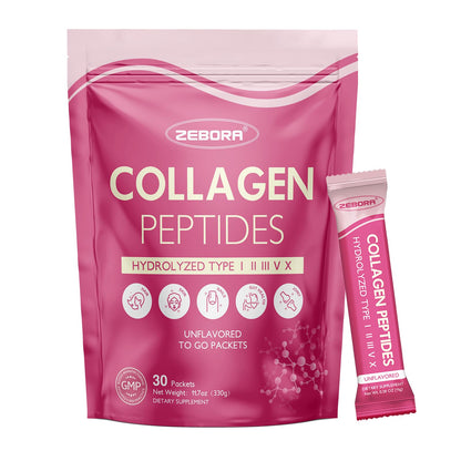 ZEBORA Multi Collagen Peptides Powder Packets with Hyaluronic Acid, Biotin, MCT - Hydrolyzed Collagen with 5 Billion Probiotics - Maple Wellness Supplements