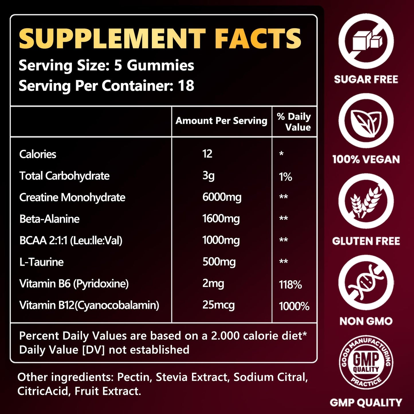 ZELKORE Creatine Monohydrate Gummies 6000mg for Men & Women, Sugar Free Creatine Gummy for Pre & Post Workout, High Absorption Supplement with BCAA, Support Boost Strength, - Maple Wellness Supplements