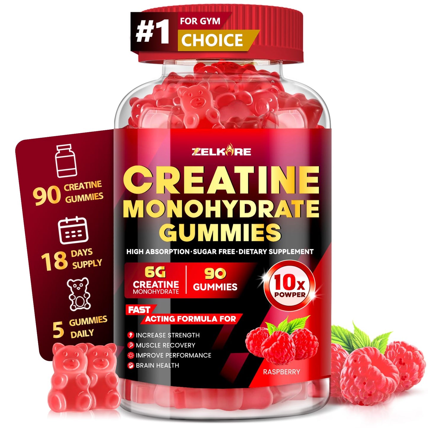 ZELKORE Creatine Monohydrate Gummies 6000mg for Men & Women, Sugar Free Creatine Gummy for Pre & Post Workout, High Absorption Supplement with BCAA, Support Boost Strength, - Maple Wellness Supplements
