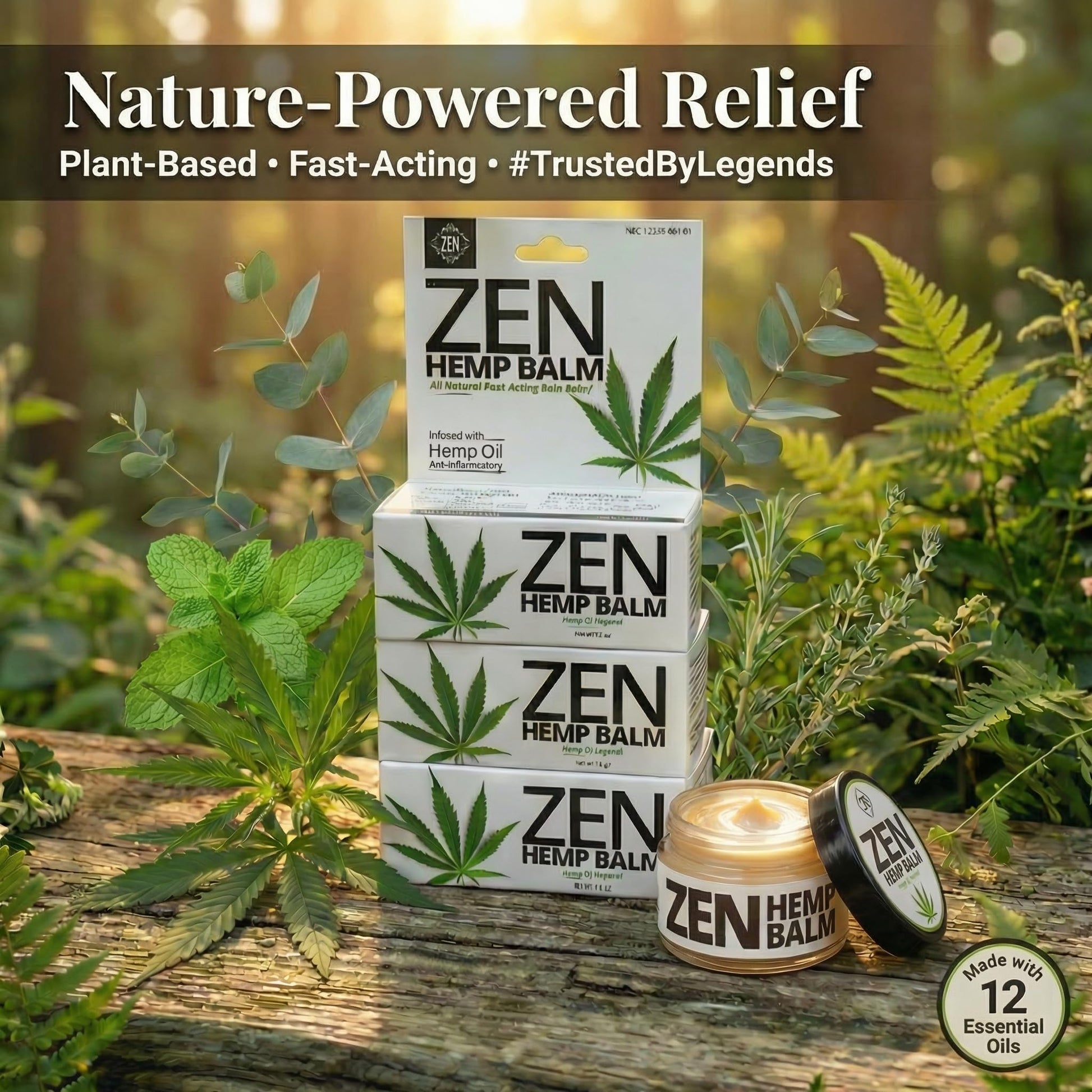 ZEN Hemp Balm 3 Pack – Fast-Acting Pain Relief for Muscles & Joints – Plant-Based Topical – 0.7 oz Each - Maple Wellness Supplements