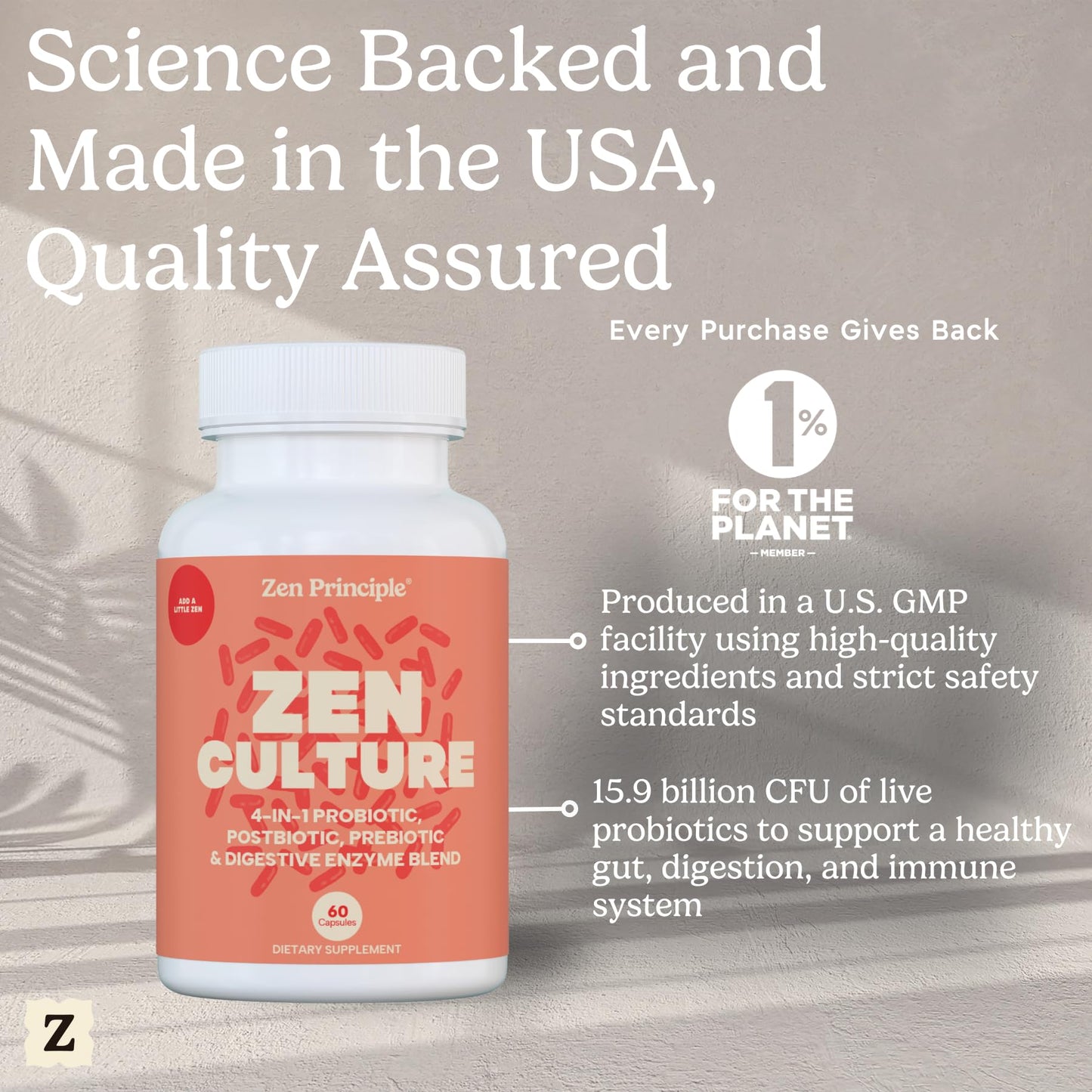 Zen Principle Zenculture™ – 4-in-1 Synbiotic Supplement (Probiotic + Prebiotic + Postbiotic + Digestive Enzymes) with CoreBiome®. Anti Bloating, - Maple Wellness Supplements