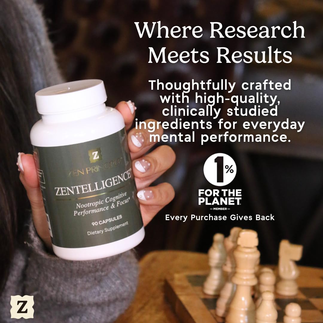 Zen Principle Zentelligence™ Focus Nootropic Supplement for Students & Professionals | Energy, Memory & Stress Support | Jitter-Free Formula with L-Theanine, Ginkgo Biloba, Huperzine A. 90 Capsules - Maple Wellness Supplements