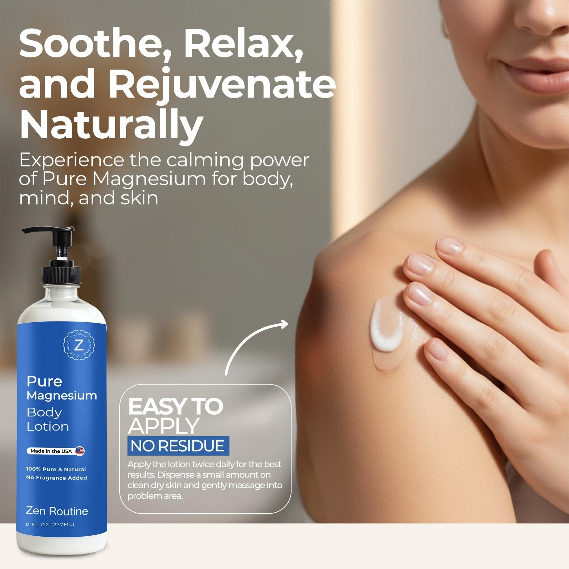 Zen Routine Magnesium Lotion for Sleep, Leg Cramps & Muscle Soreness with Shea Butter | Award-Winning Cream For Sleep – Safe for Kids – Unscented, Non-Greasy, Ultra Soothing – Made in USA - Maple Wellness Supplements