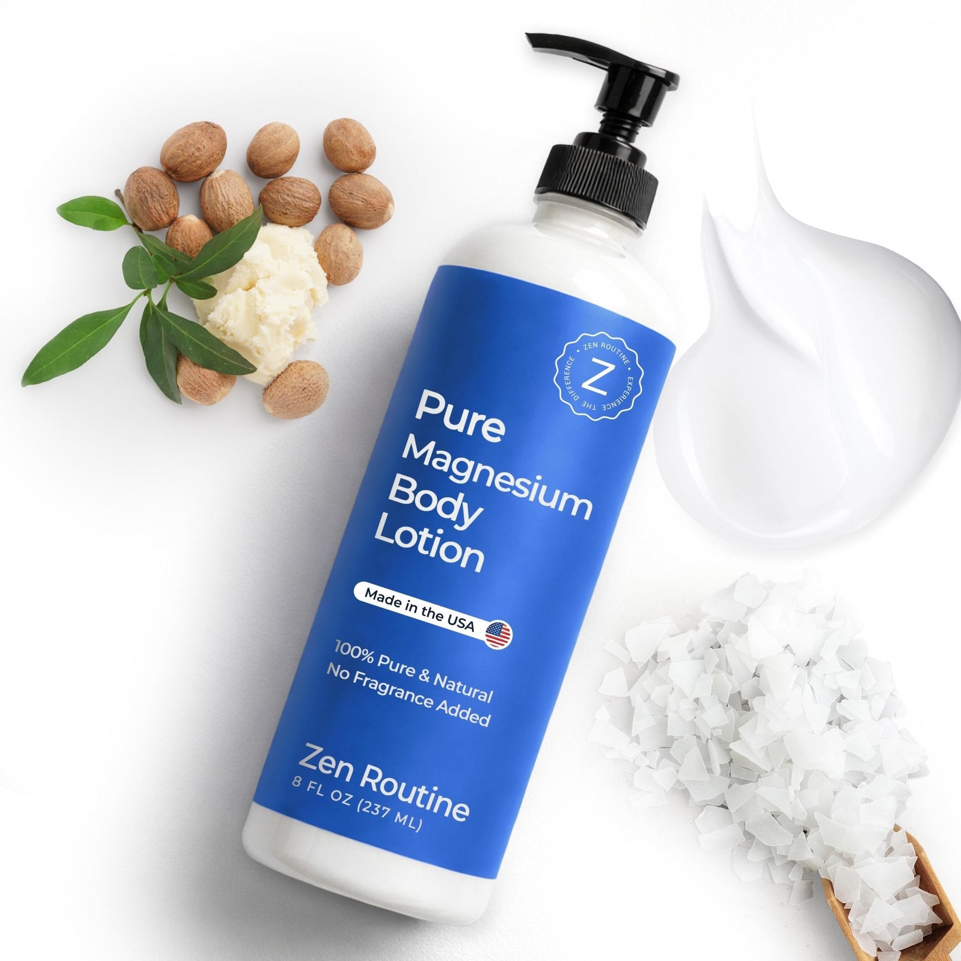 Zen Routine Magnesium Lotion for Sleep, Leg Cramps & Muscle Soreness with Shea Butter | Award-Winning Cream For Sleep – Safe for Kids – Unscented, Non-Greasy, Ultra Soothing – Made in USA - Maple Wellness Supplements