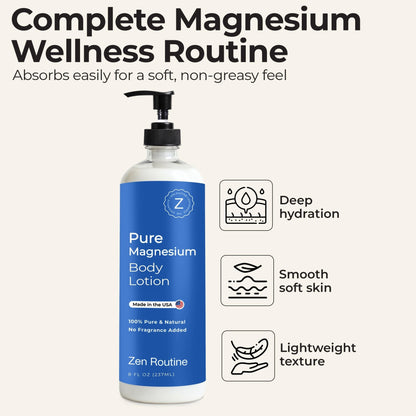 Zen Routine Magnesium Lotion for Sleep, Leg Cramps & Muscle Soreness with Shea Butter | Award-Winning Cream For Sleep – Safe for Kids – Unscented, Non-Greasy, Ultra Soothing – Made in USA - Maple Wellness Supplements