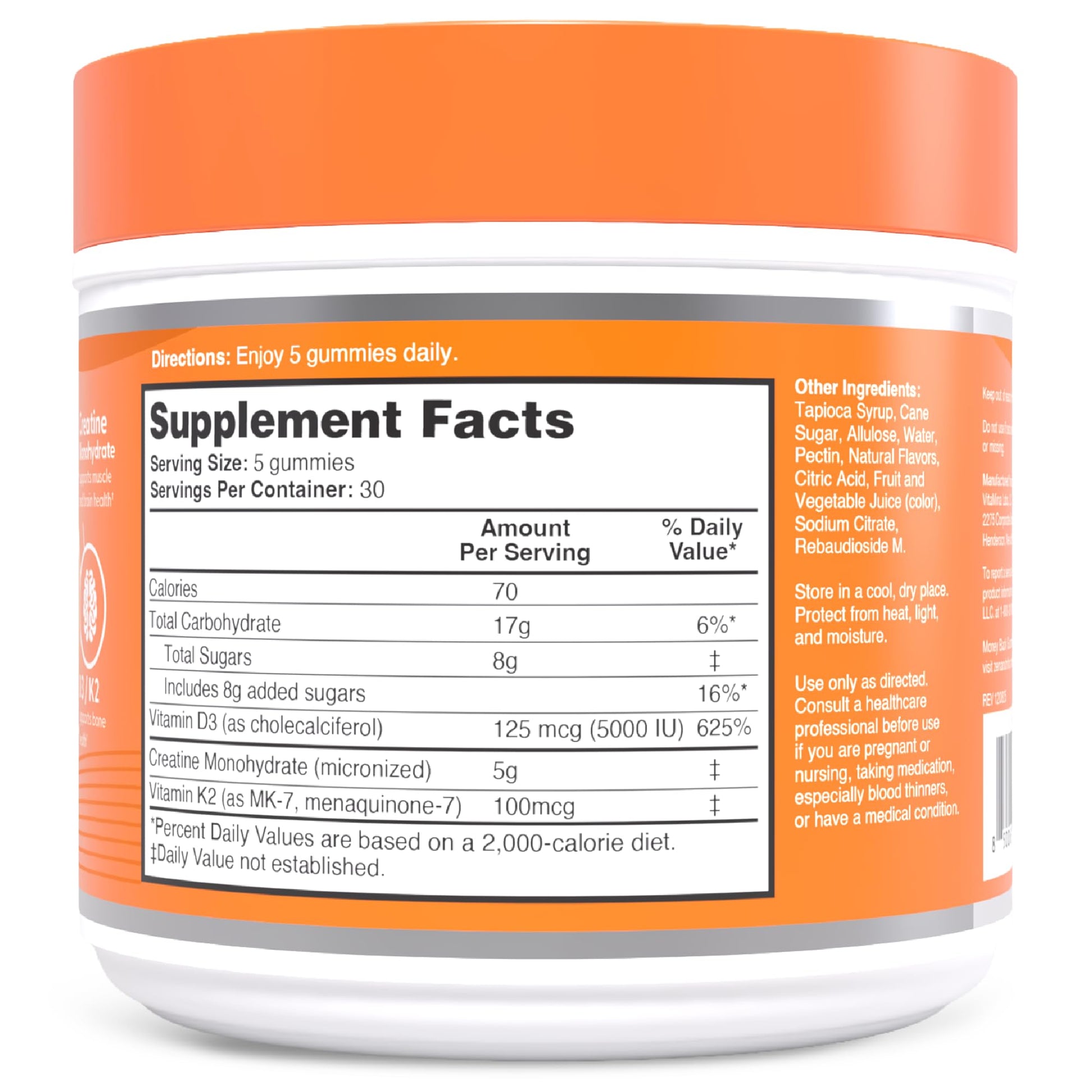 Zena Nutrition Creatine Gummies with D3 & K2, Creatine Monohydrate for Men and Women, Supports Bone, Muscle, & Cognitive Health, Gummy Workout Supplement, Watermelon Flavor, 150ct, 30 Daily Servings - Maple Wellness Supplements