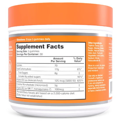 Zena Nutrition Creatine Gummies with D3 & K2, Creatine Monohydrate for Men and Women, Supports Bone, Muscle, & Cognitive Health, Gummy Workout Supplement, Watermelon Flavor, 150ct, 30 Daily Servings - Maple Wellness Supplements