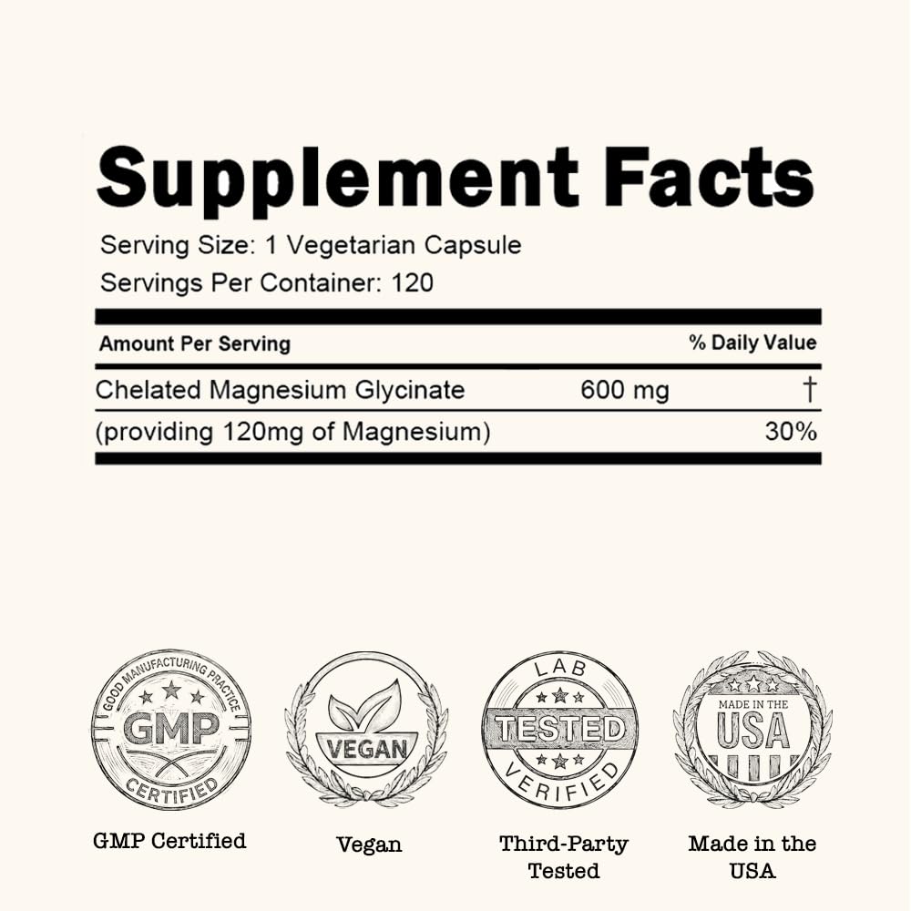 Zenium - Magnesium Glycinate for Sleep, Chelated, 600mg per Serving, 120 Capsules | High Absorption | Relieve Tension, Worry, Nervousness | Calm The Mind & Body | Ayurvedic | Natural Relief Supplement - Maple Wellness Supplements