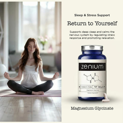 Zenium - Magnesium Glycinate for Sleep, Chelated, 600mg per Serving, 120 Capsules | High Absorption | Relieve Tension, Worry, Nervousness | Calm The Mind & Body | Ayurvedic | Natural Relief Supplement - Maple Wellness Supplements