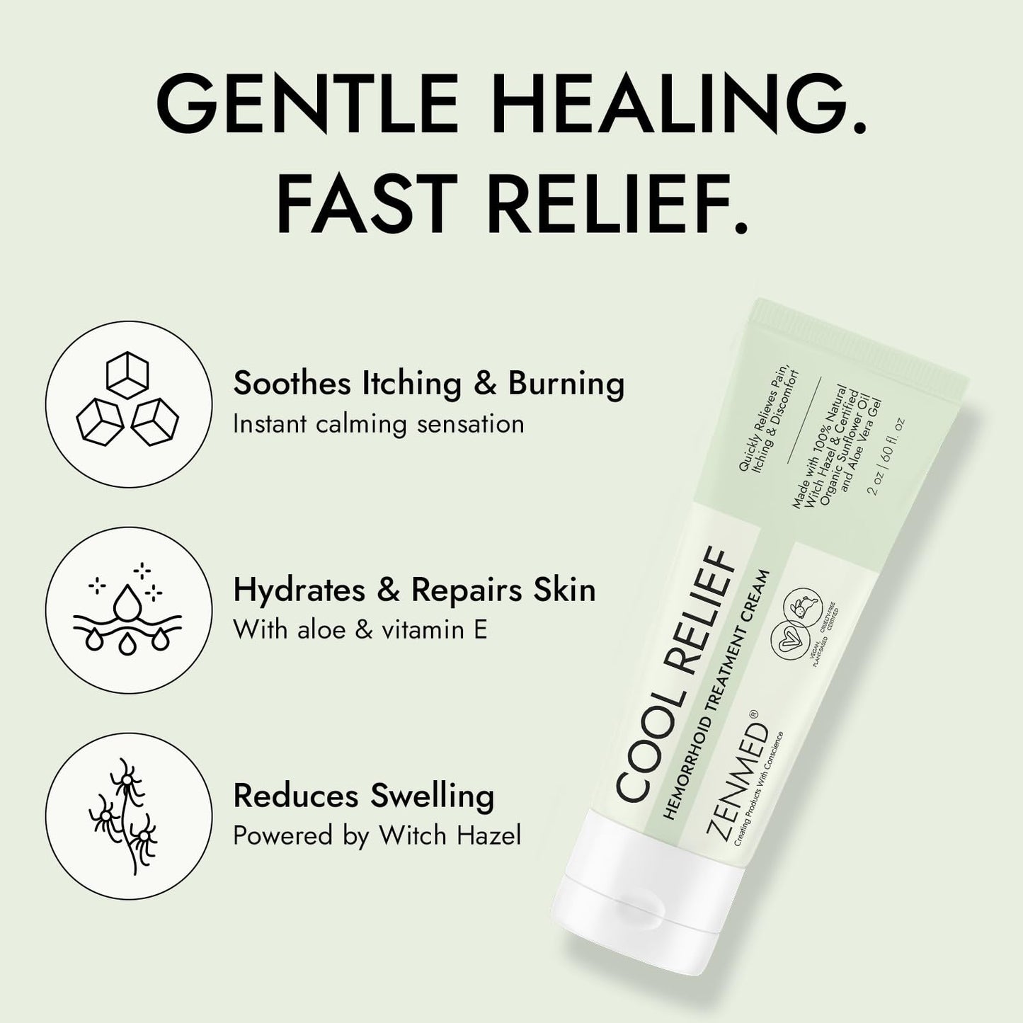 ZENMED Cool Relief - 2 oz Natural Herbal Cream with Organic Ingredients of Hemorrhoids Formula - Maple Wellness Supplements