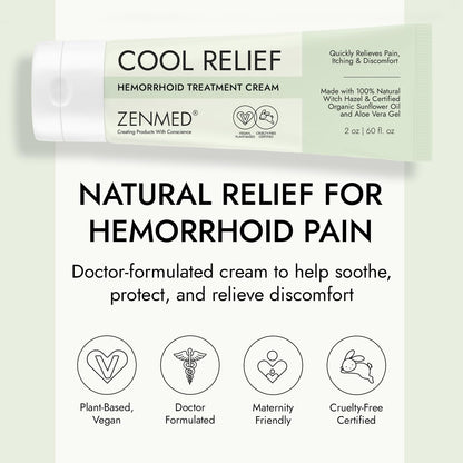ZENMED Cool Relief - 2 oz Natural Herbal Cream with Organic Ingredients of Hemorrhoids Formula - Maple Wellness Supplements