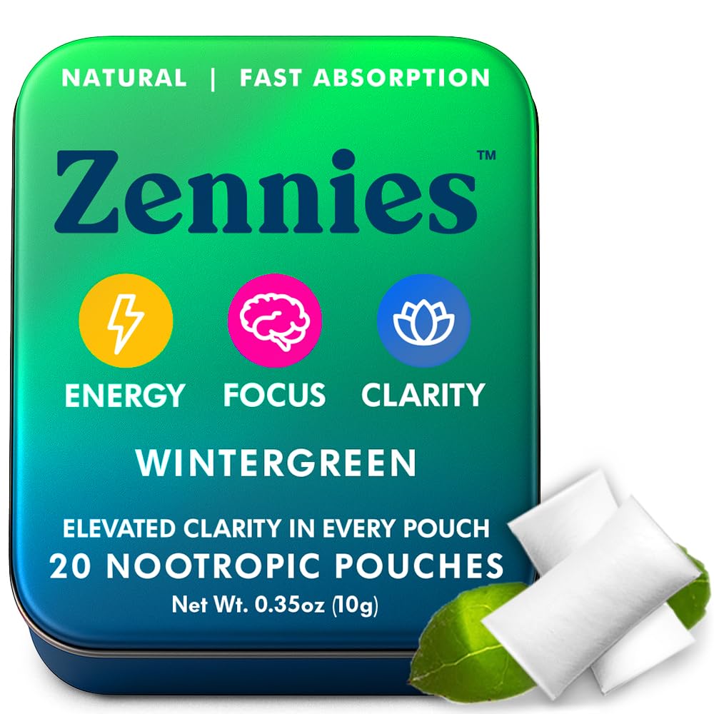 Zennies Caffeine Nootropic Pouches with Alpha GPC, L-Tyrosine & L-Theanine, Lion's Mane, Cordyceps, Reishi - Nicotine Free, No Sugar or Artificial Sweeteners Nootropic Energy Pouches, Wintergreen 1 PK - Maple Wellness Supplements