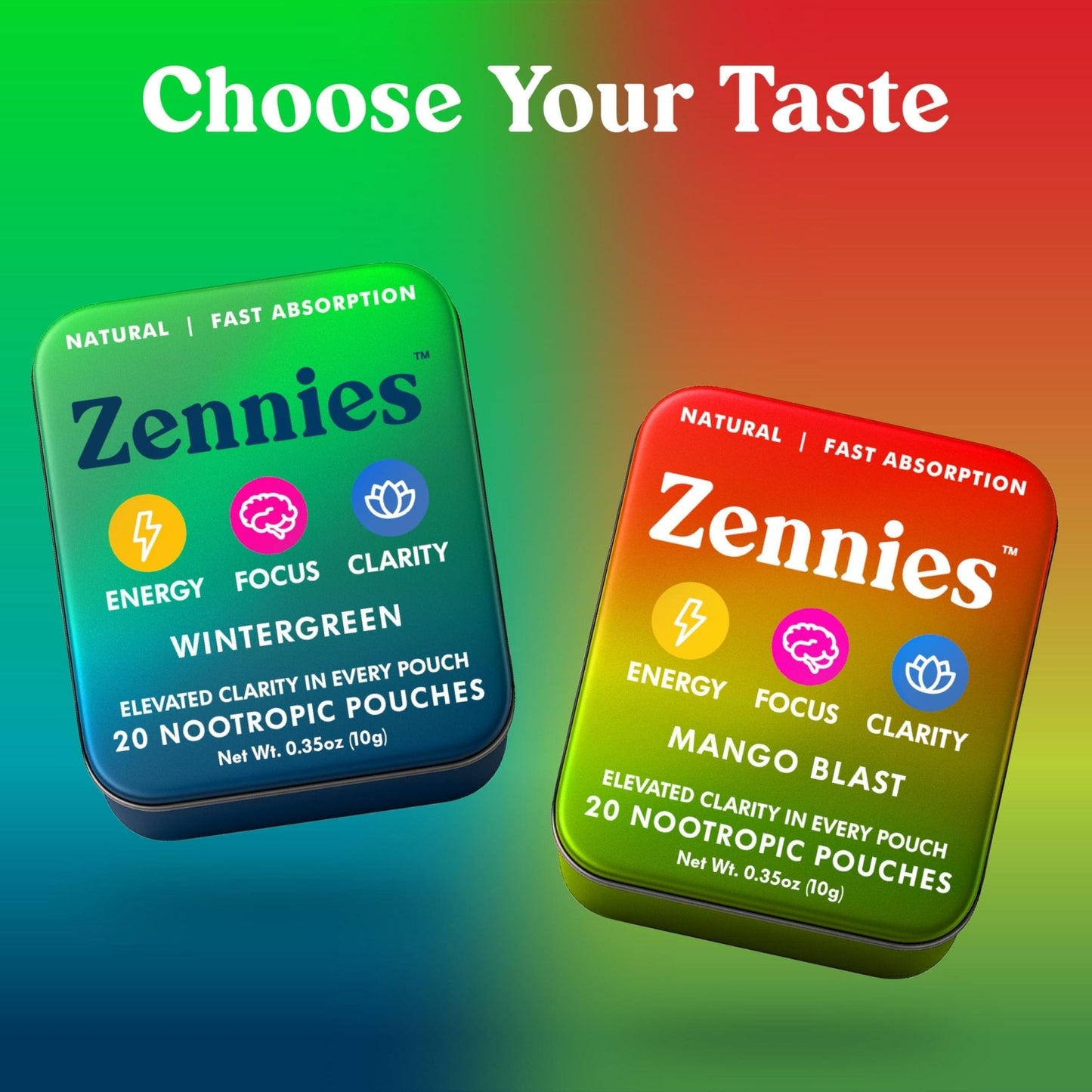 Zennies Caffeine Nootropic Pouches with Alpha GPC, L-Tyrosine & L-Theanine, Lion's Mane, Cordyceps, Reishi - Nicotine Free, No Sugar or Artificial Sweeteners Nootropic Energy Pouches, Wintergreen 1 PK - Maple Wellness Supplements