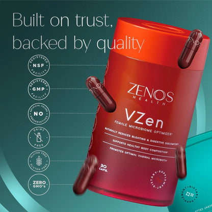 Zenos Health VZen Vaginal Probiotics for Women – Probiotics and Prebiotics for Digestive Health & Bloating Relief for Women – Improve Gut Health, Urinary Tract & Daily Wellness - Made in USA, 30 Caps - Maple Wellness Supplements