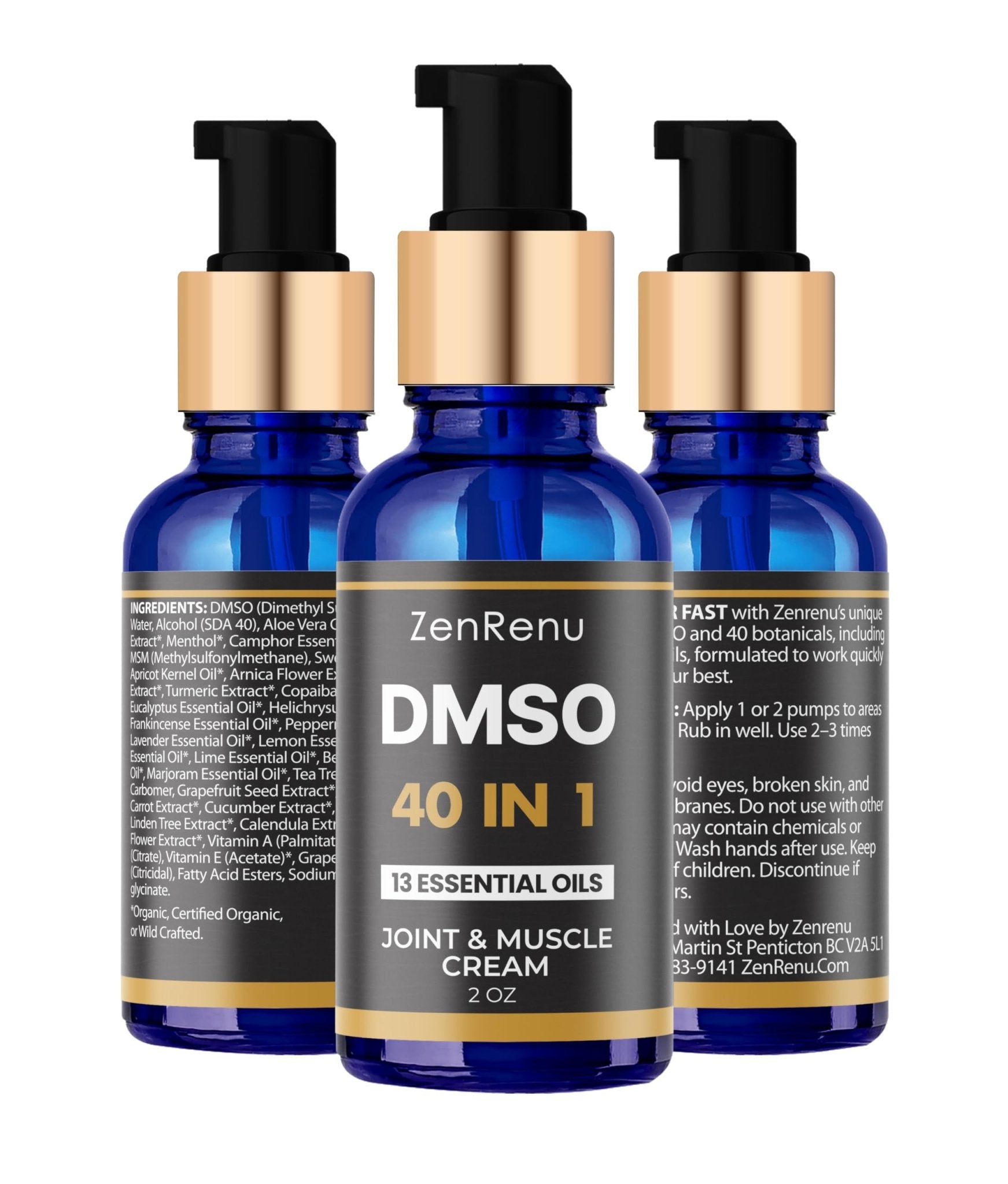 Zenrenu DMSO Cream 99.995% Pure Pharmaceutical Grade - 40-in-1 Advanced Formula -12 Essential Oils, Arnica, Aloe Vera, MSM - Fast-Absorbing Cream – 2 oz Glass Pump Bottle – Made in USA - Maple Wellness Supplements