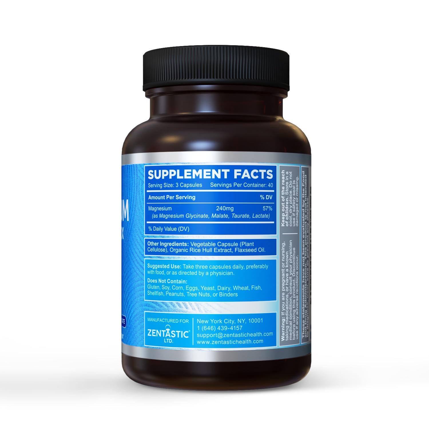 Zentastic Magnesium Complex 4-in-1 Supplement – Magnesium Glycinate, Malate, Taurate & Lactate – Chelated High Absorption for Nerves, - Maple Wellness Supplements