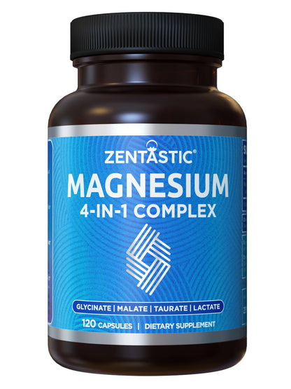Zentastic Magnesium Complex 4-in-1 Supplement – Magnesium Glycinate, Malate, Taurate & Lactate – Chelated High Absorption for Nerves, - Maple Wellness Supplements