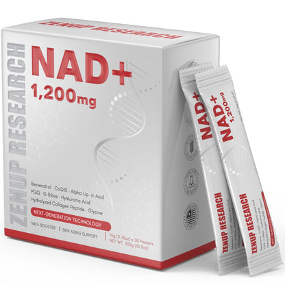 ZenUP Liquid NAD, Extra Strength 1,200mg NAD+ Supplement with CoQ10, Resveratrol, D-Ribose & PQQ for Men & Women, Natural NAD+ Stick for Anti-Aging, Energy, Focus - 30 Packets - Maple Wellness Supplements